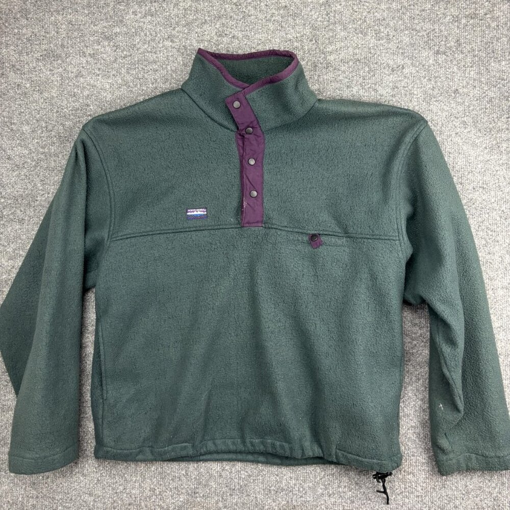 White Sierra Pullover Mens Large Green Fleece Quarter Snap Mock Neck Drawcord